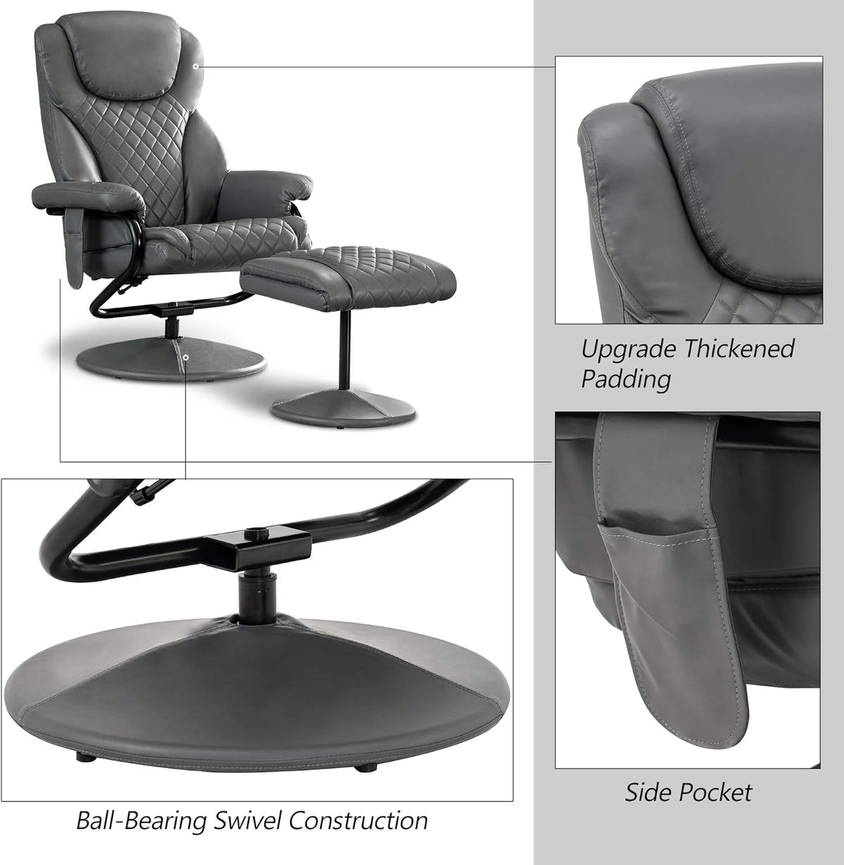 Grey Faux Leather Recliner with Ottoman P32639
