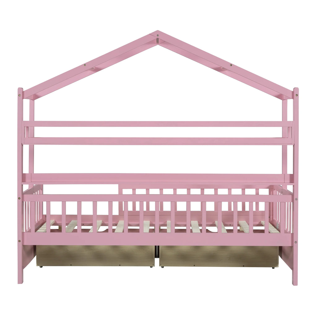 Twin Size Wooden House Bed with 2 Drawers W2905