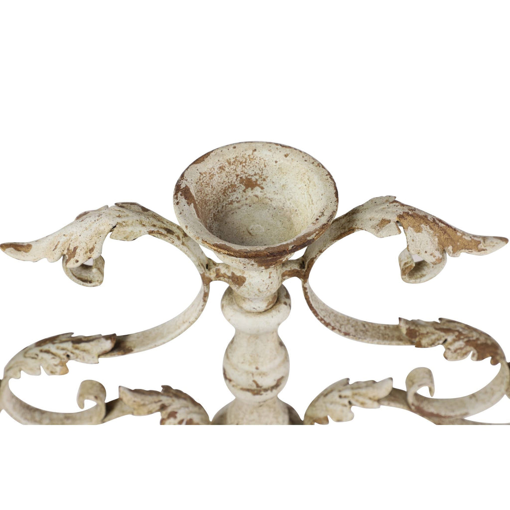 White Metal and Wood Candelabra with 3 Candle Holder Z103