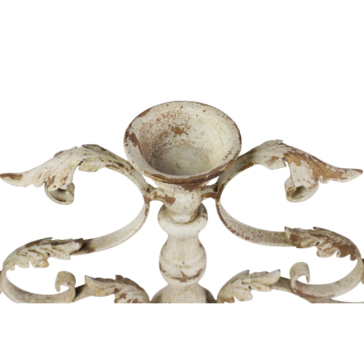 White Metal and Wood Candelabra with 3 Candle Holder Z103