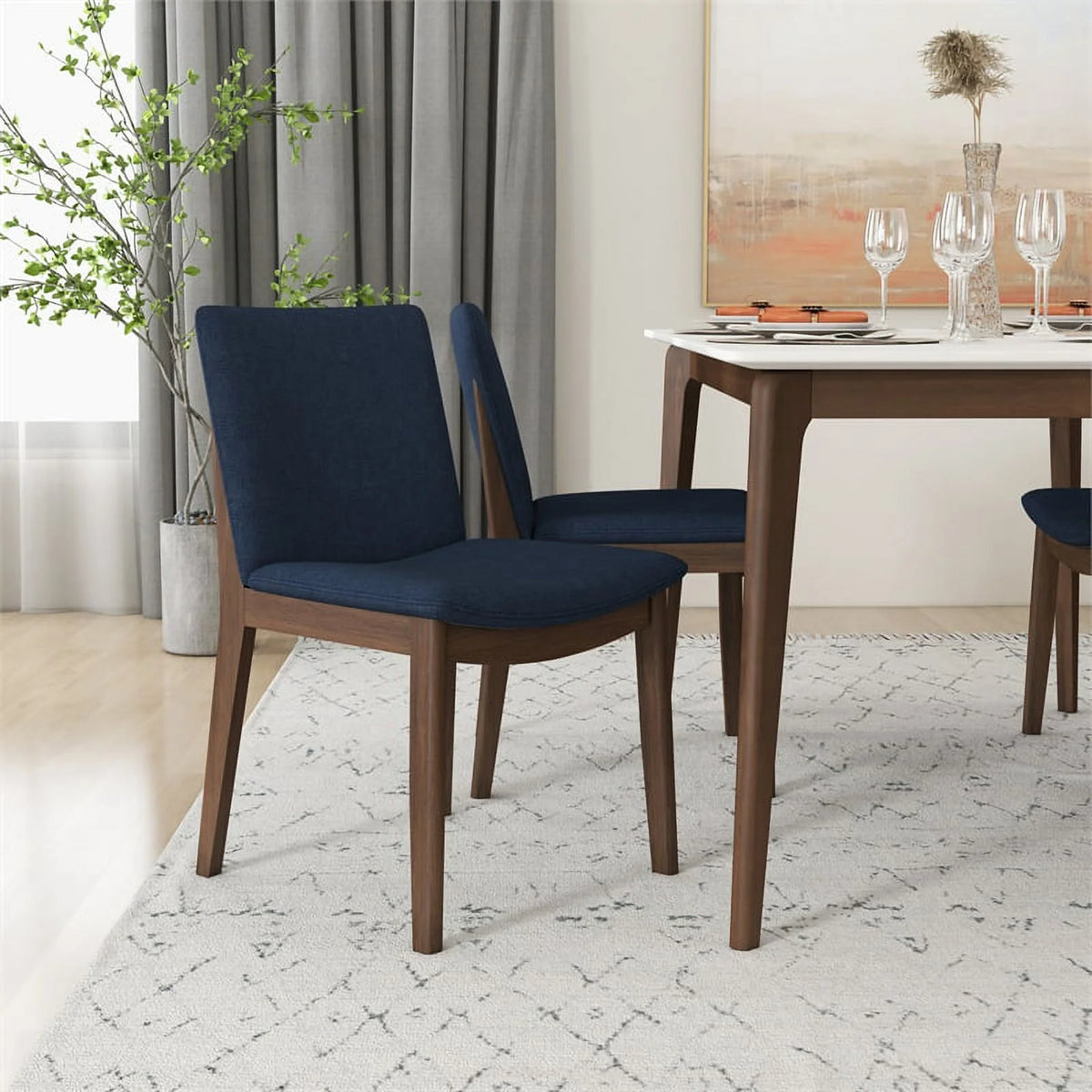 Navy Blue Fabric Dining Chair Set of 2 Y772005