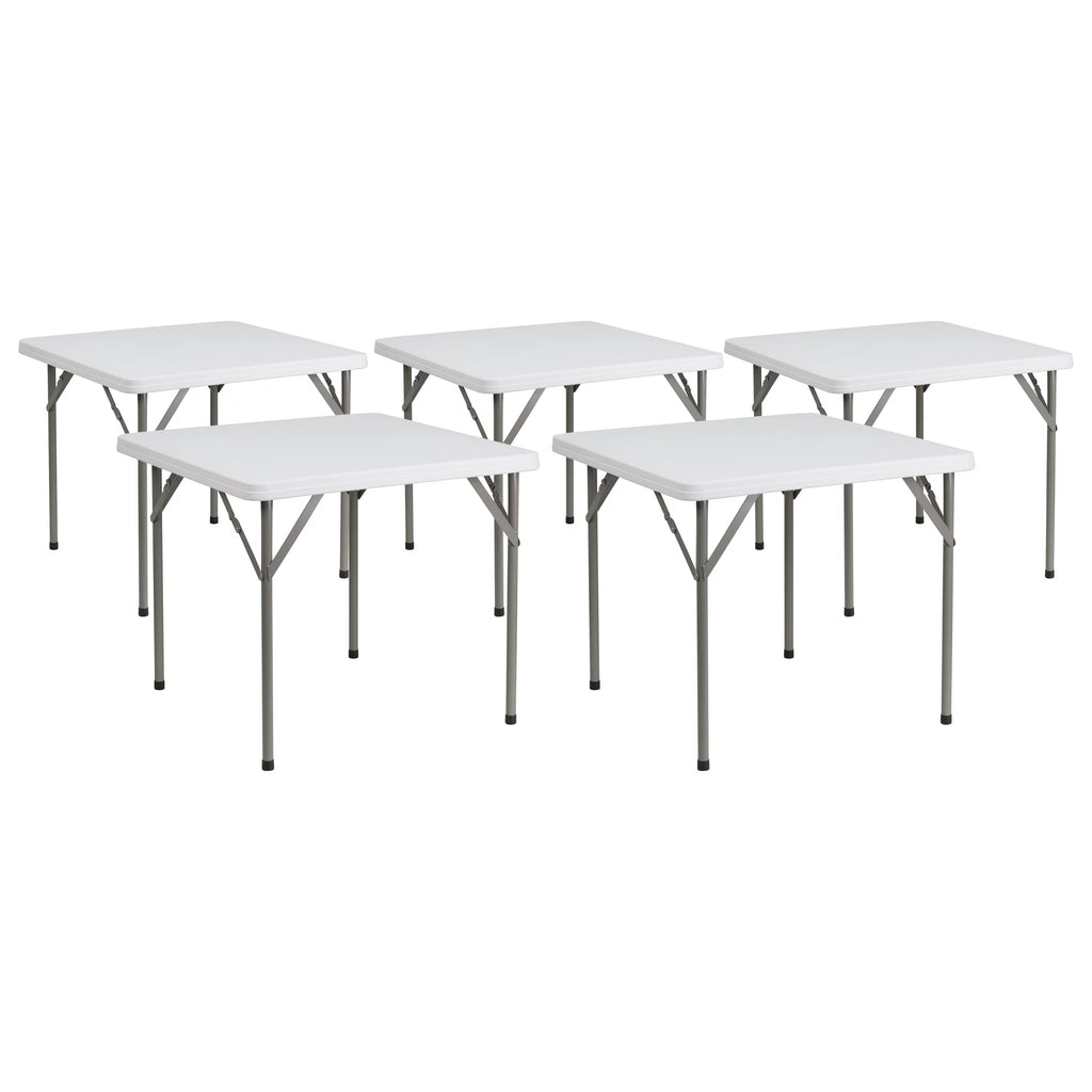Square Granite White Plastic Folding Table Set of 5 H9234
