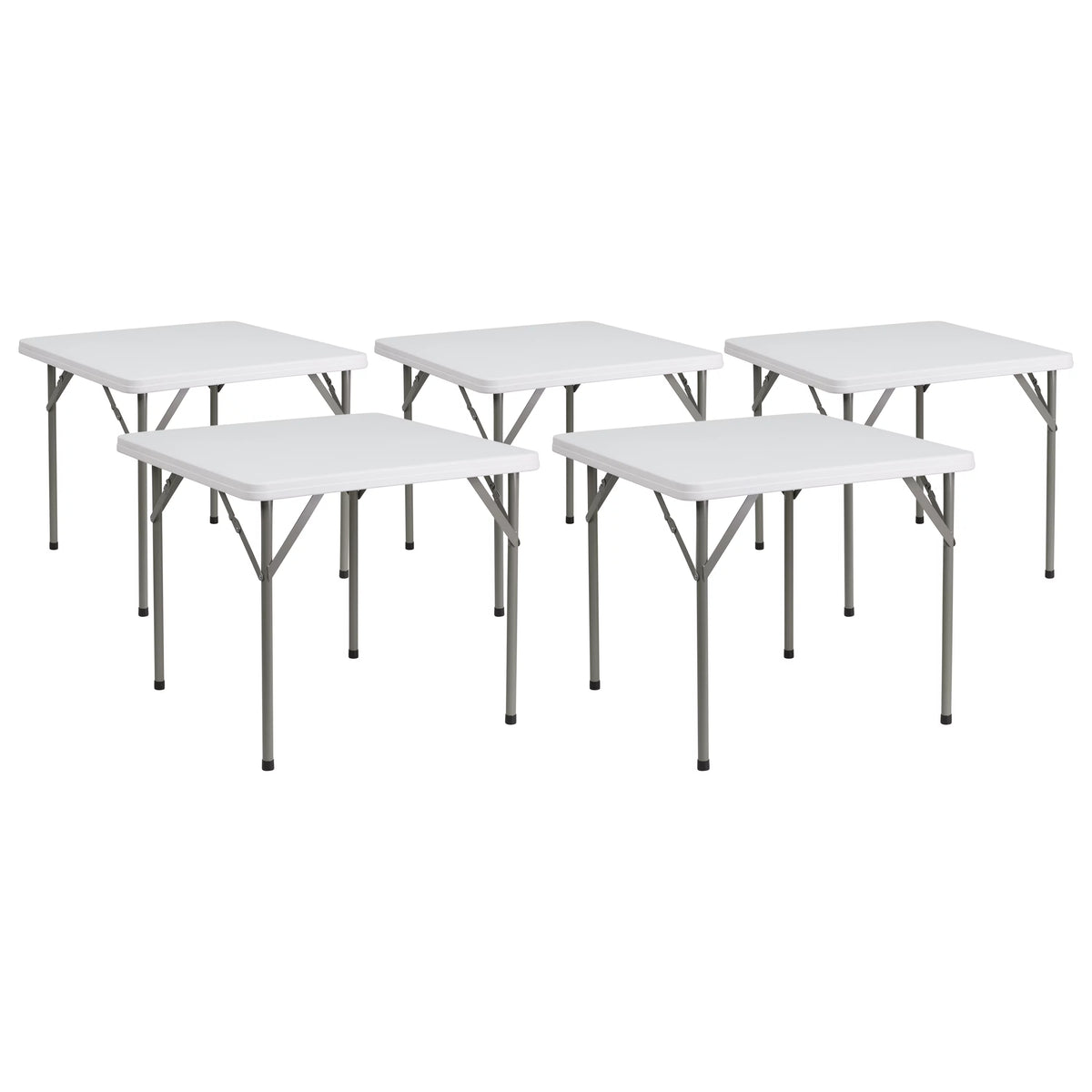 Square Granite White Plastic Folding Table Set of 5 H9234