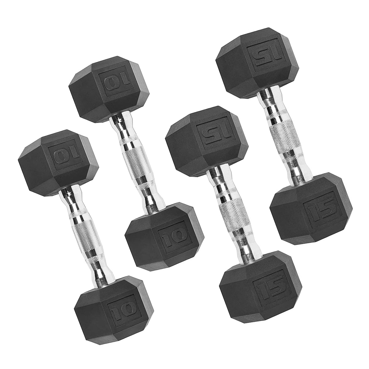 150 lb Coated Rubber Hex Dumbbell Weight Set with Rack K83279