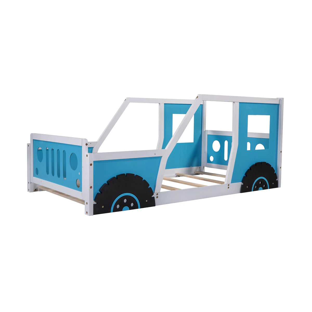 Twin Size Wood Platform Bed Frame with Wheels K56447