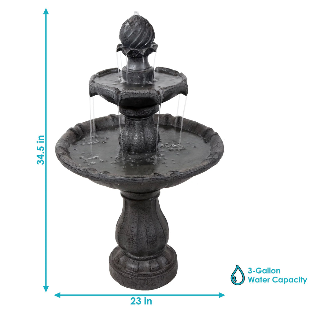2-Tier Solar Outdoor Water Fountain with Battery Backup K531