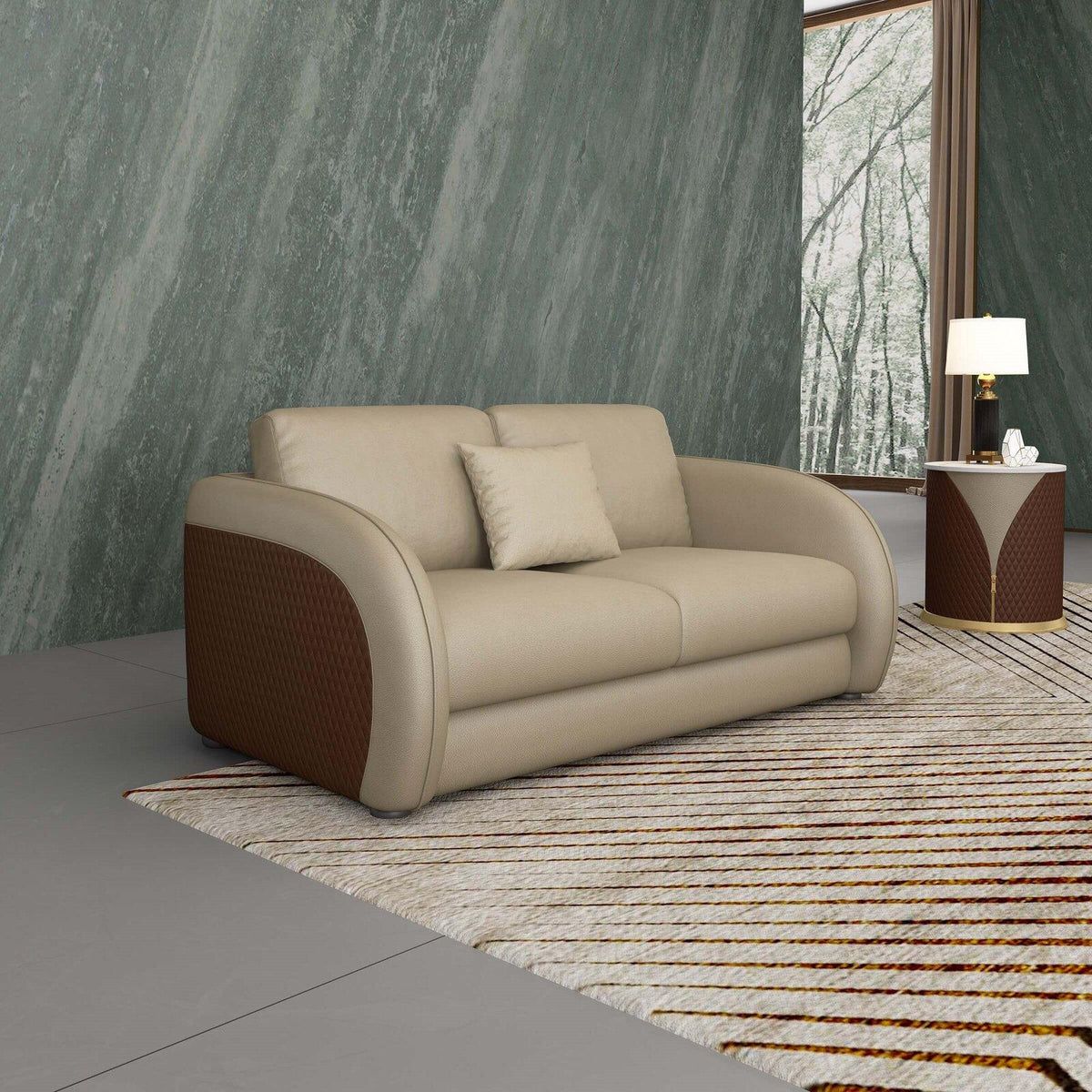 Beige & Brown Italian Leather Loveseat S588