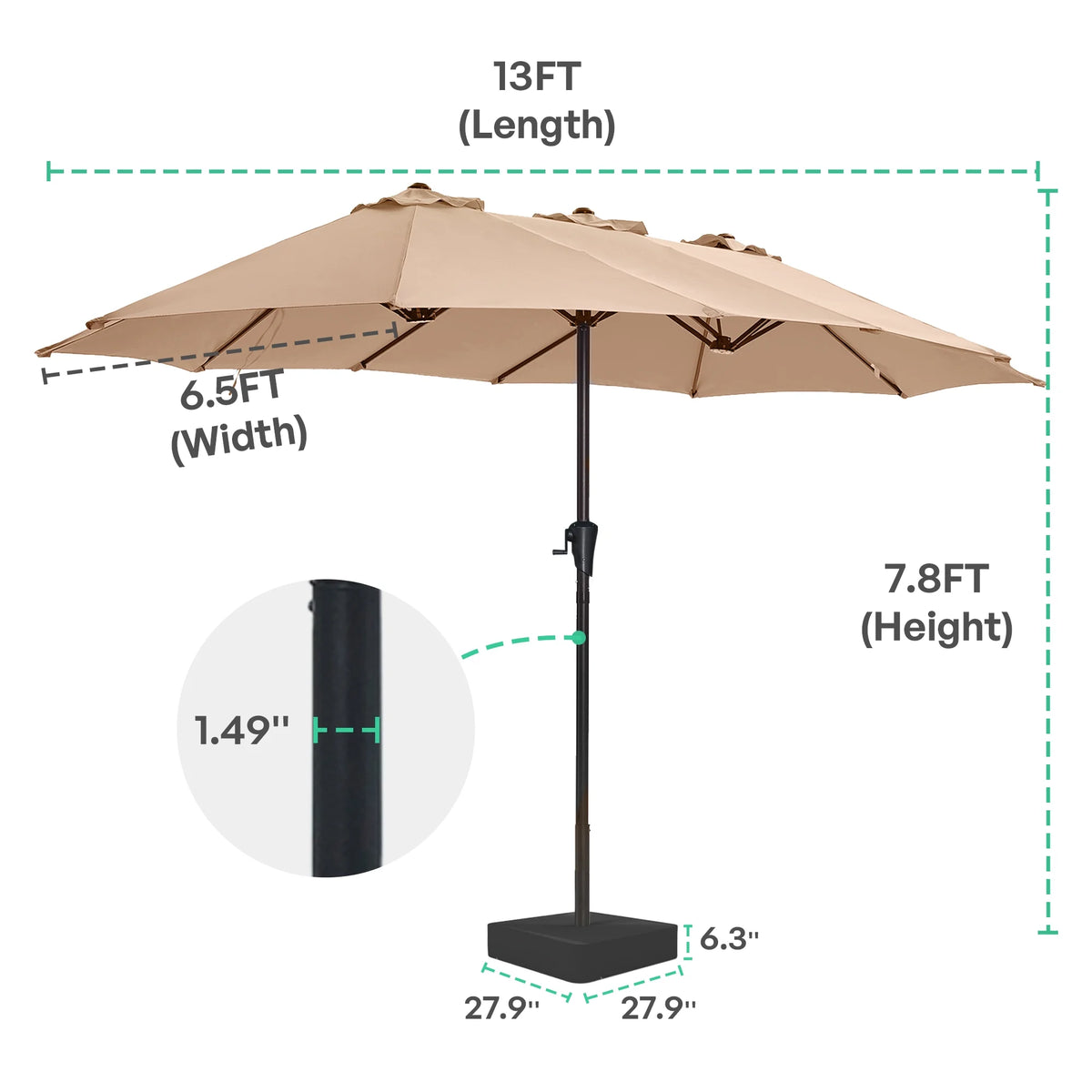 13ft Double Sided Patio Umbrella with Base S3486