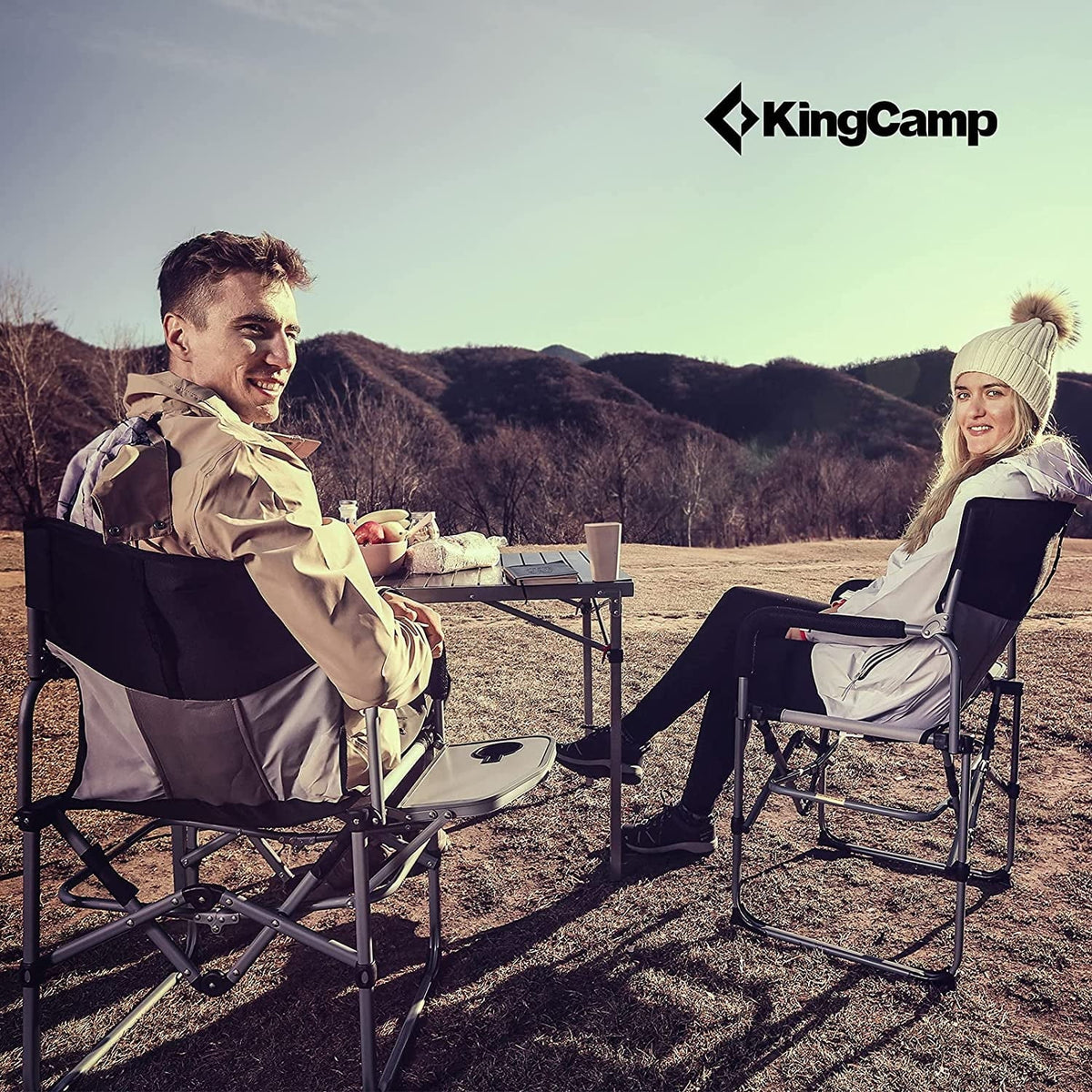 2 Pack Heavy Duty Folding Mesh Camping Chair with Side Table T580923