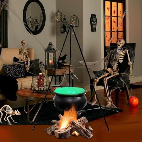 Large Witch Cauldron with Tripod Stand and Eyeballs Lights G926488