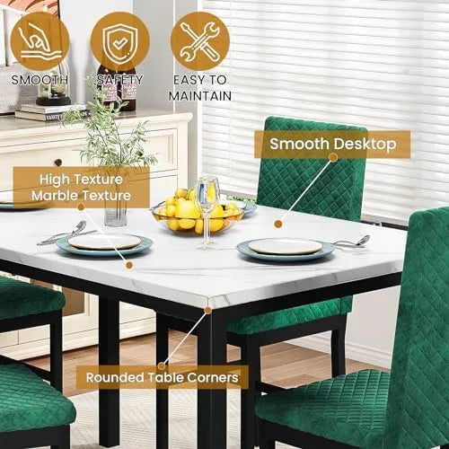 Dining Table and Chairs Set of 4 Faux Marble White C554780