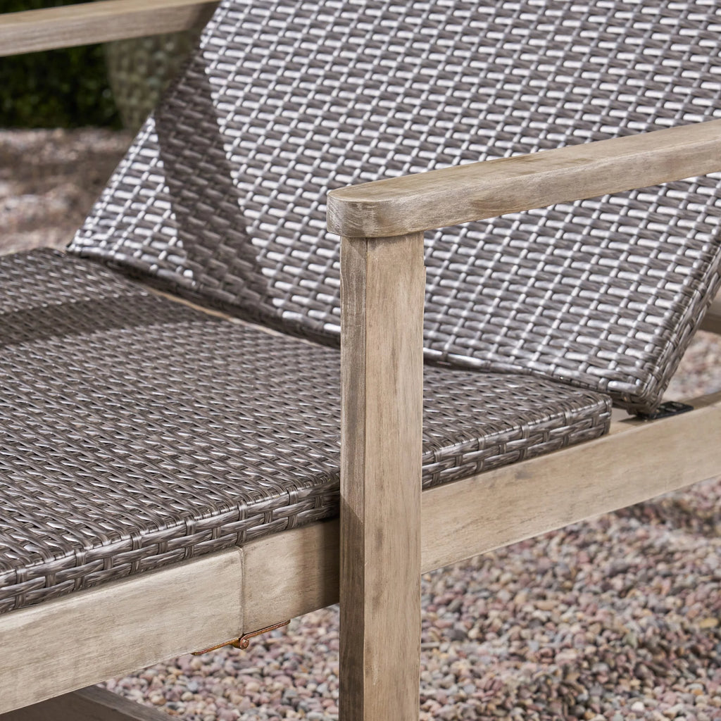 Rustic Acacia Wood Chaise Lounge with Wicker Seating Set of 2 Y8443