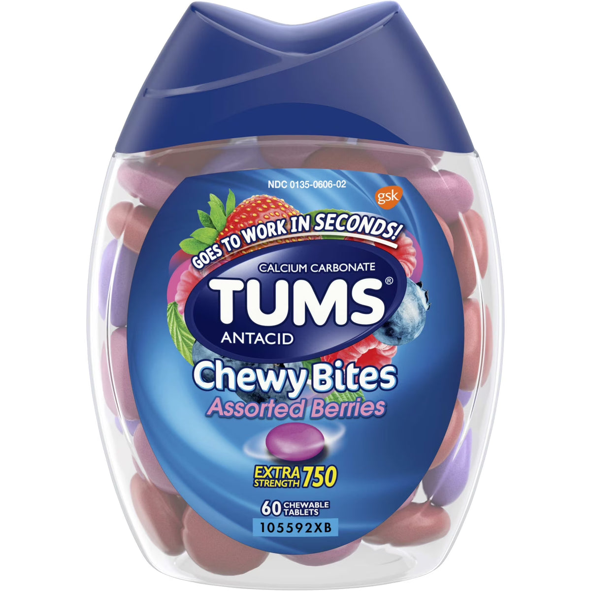 Chewy Bites Antacid Tablets, Berry, 60 Ct V37669
