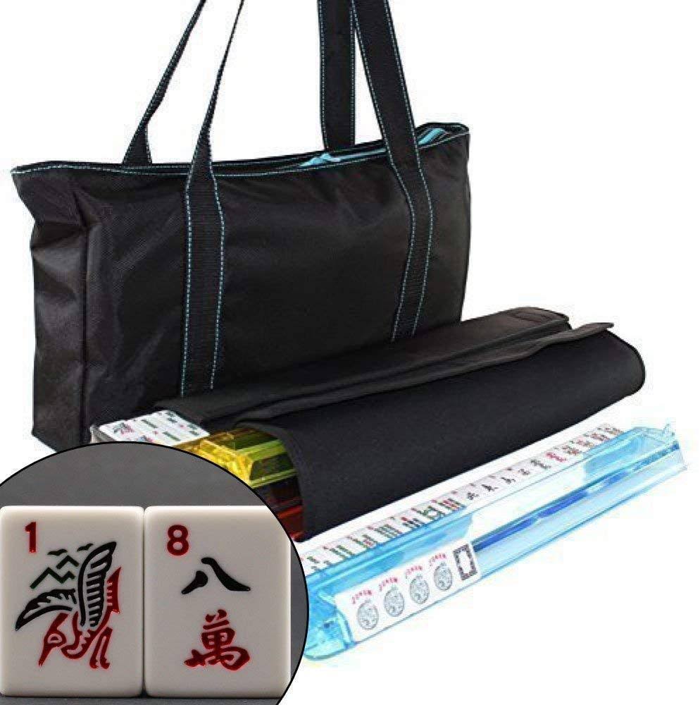 Waterproof Black Nylon Mahjong Set Bag with Blue Stitches T44780