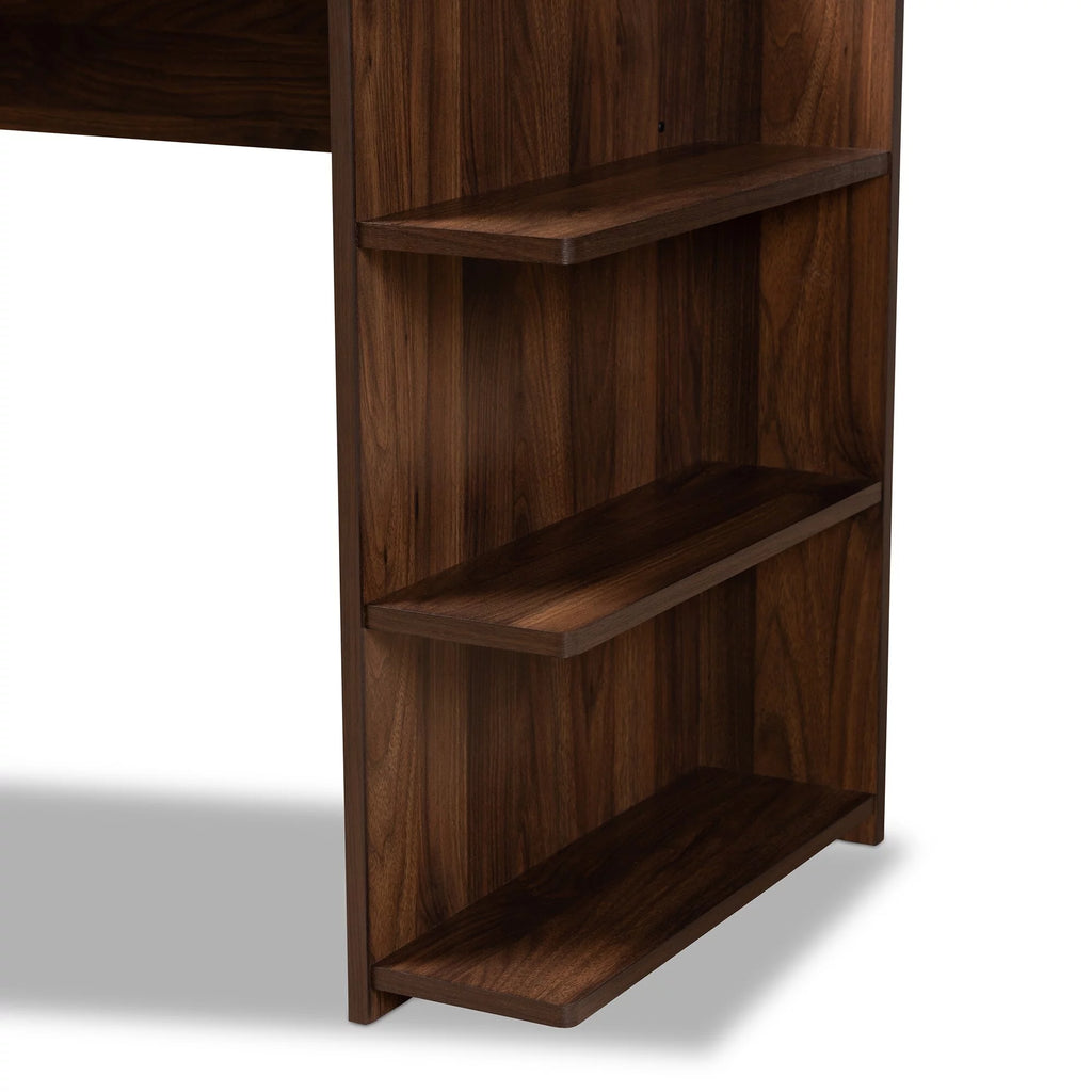 Walnut Brown Finished Wood Desk with Shelves E2869