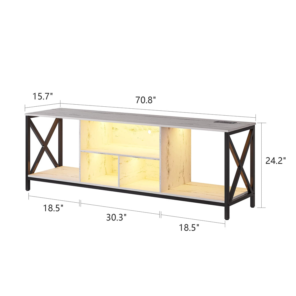 White LED TV Stand with Charging Station and Storage Cabinet F953