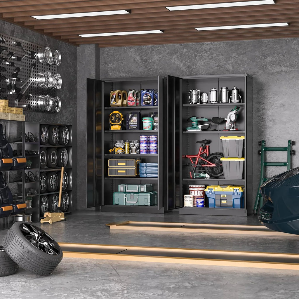 Black Lockable Steel Storage Cabinet with Adjustable Shelves S8358