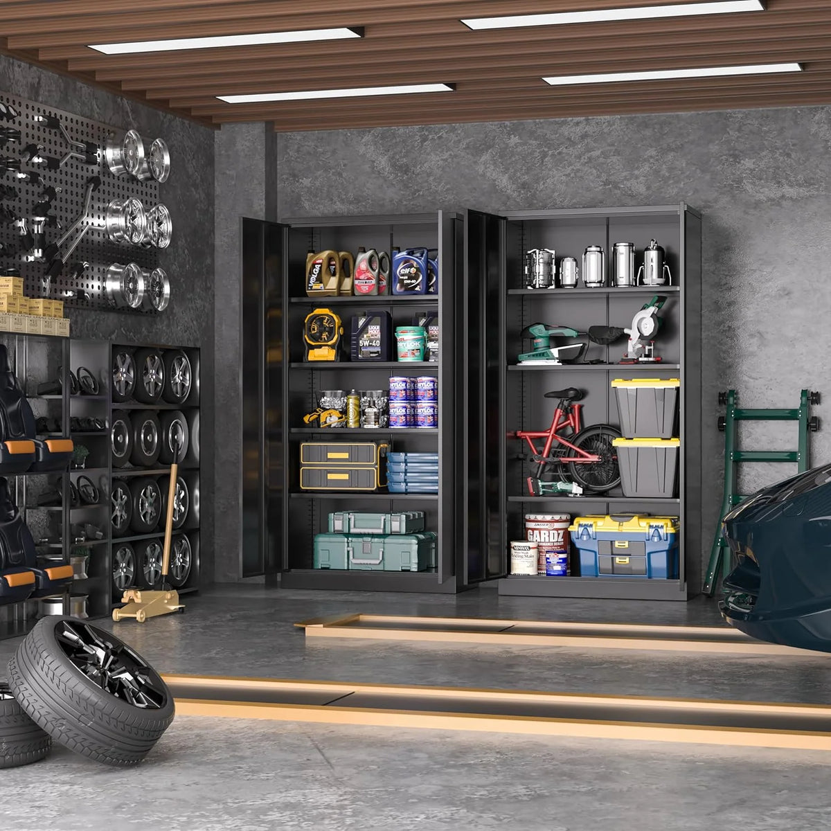 Black Lockable Steel Storage Cabinet with Adjustable Shelves S8358