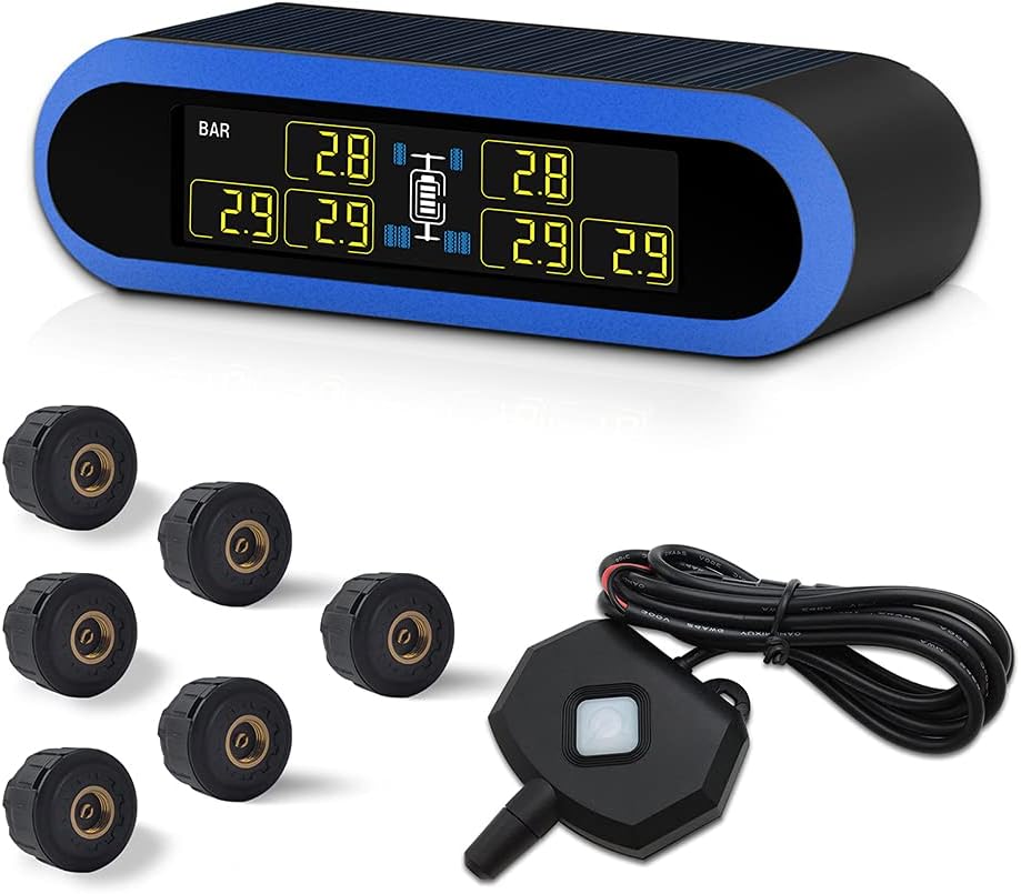 Solar-Powered Digital Tire Pressure Monitoring System (TPMS), 80ft Sensing Distance, 0-199 psi M124