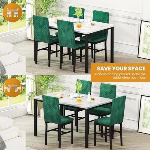 Dining Table and Chairs Set of 4 Faux Marble White C554780