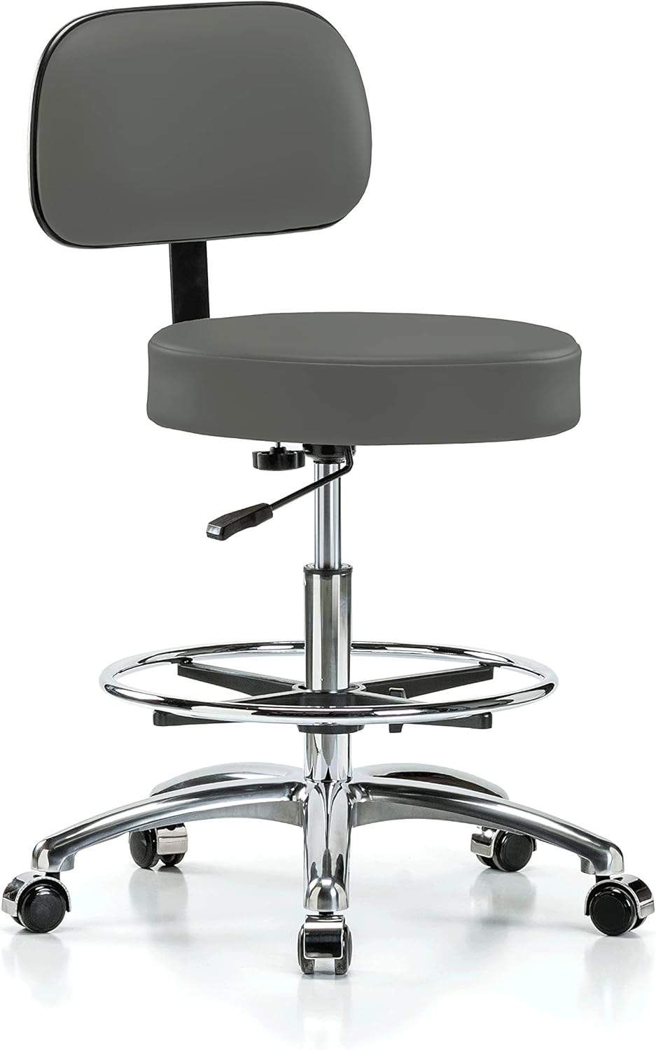 Chrome Rolling Exam Stool with Back, Adobe White Vinyl K688087