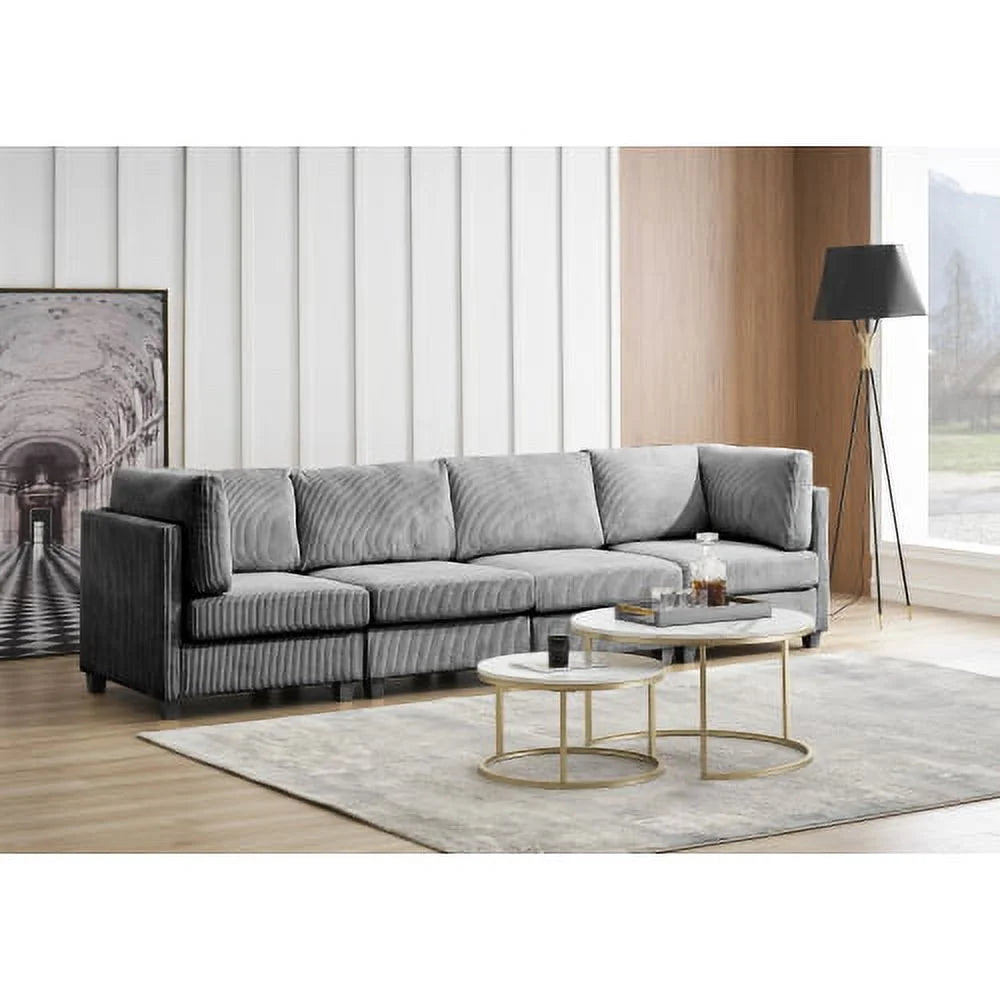 L-Shaped Grey Corduroy Sectional Sofa with Chaise H251