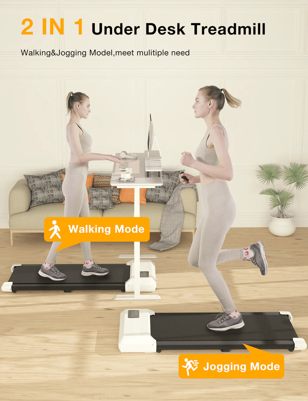 2 in 1 Under Desk Treadmill with Remote Control and LED Display R2297