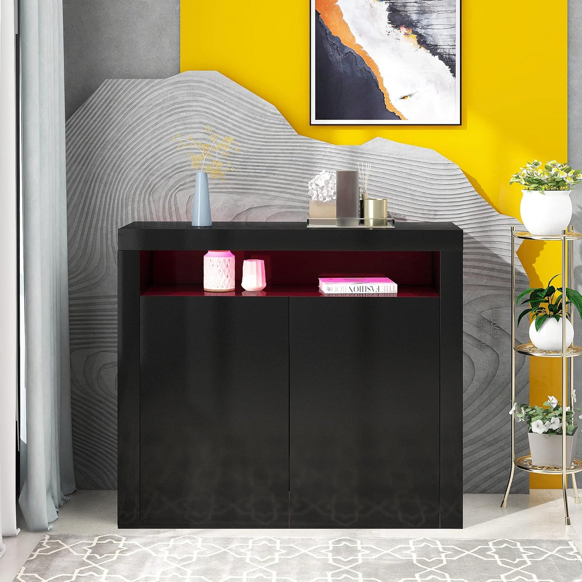 Black High Gloss Sideboard Cabinet with LED Display W246