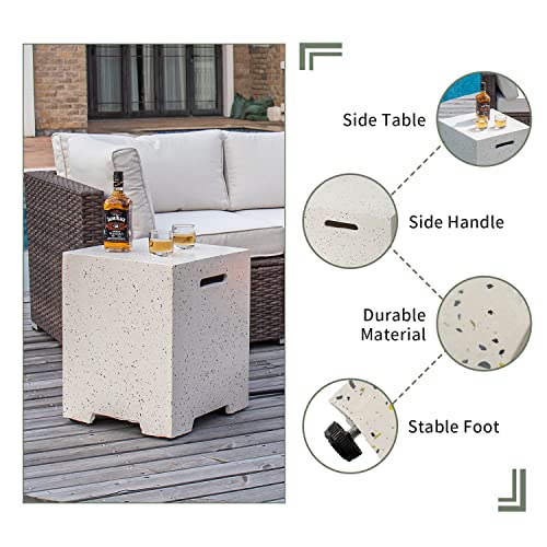 28" Terrazzo Round Propane Fire Pit Table Set with Tank Cover Side Table M54215