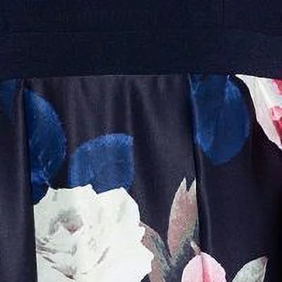 Navy Zippered Gown Sleeveless V Neck Full-Length Fit + Flare Dress Petites 2P H113
