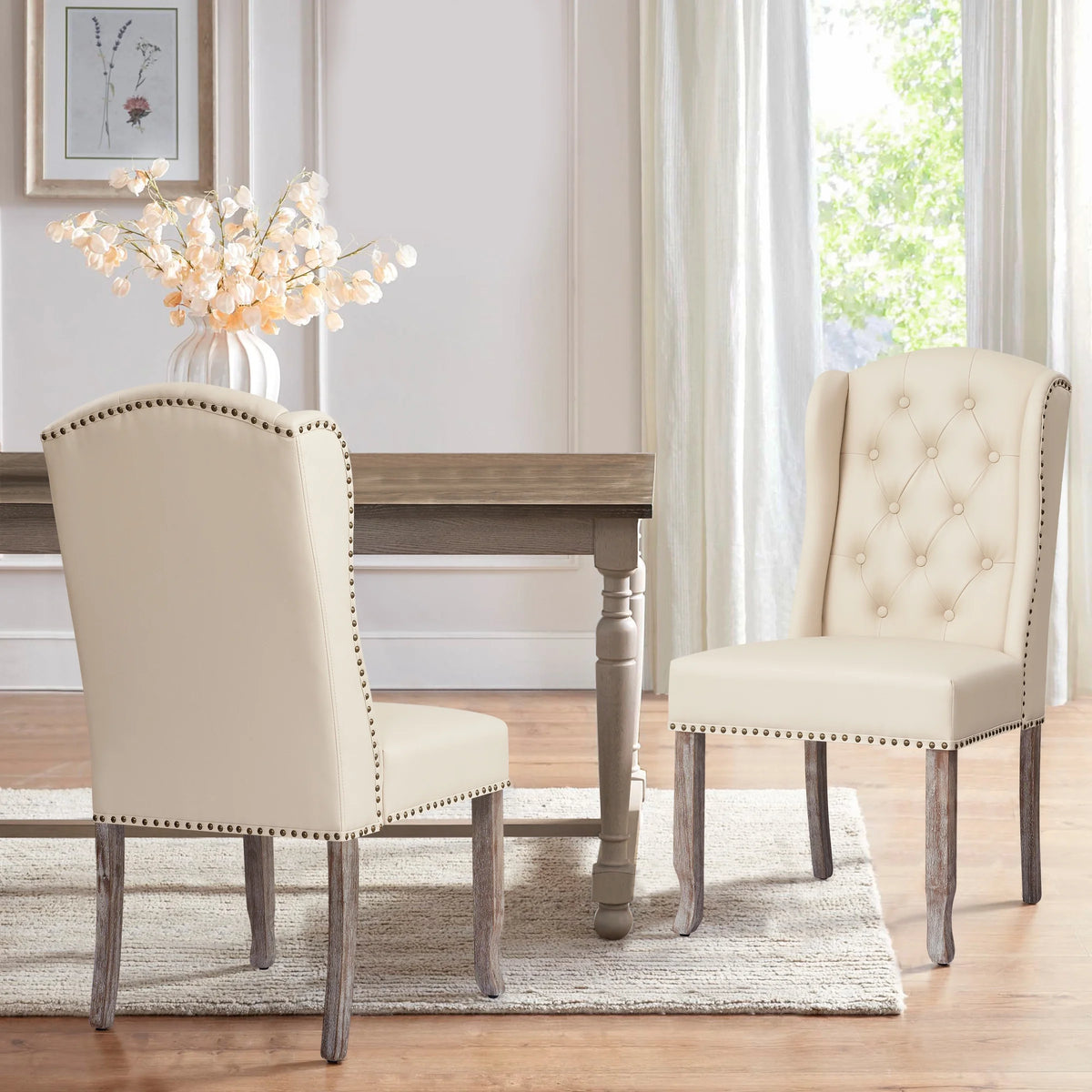 Waterproof PU Leather Dining Chairs Set of 4 Beige E975466