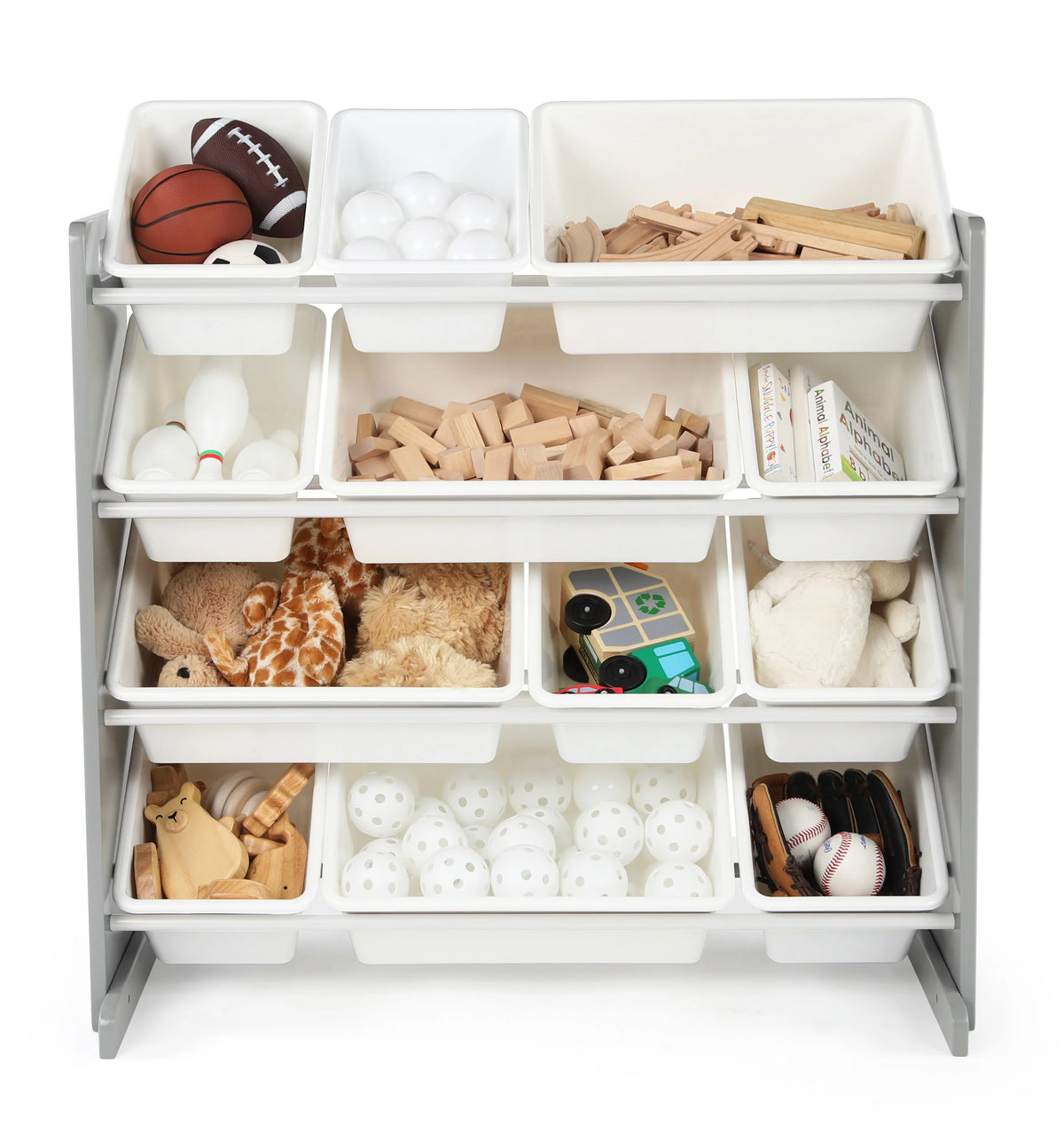 Wood and Plastic Organizing Rack with 12 Bins Y271
