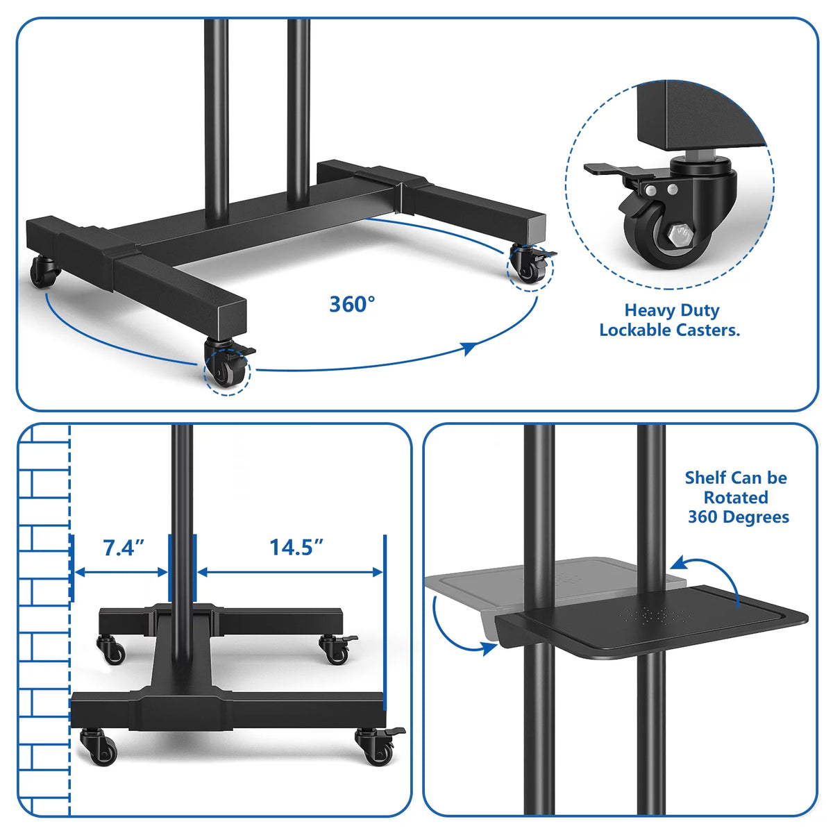 Black Rolling TV Stand with Wheels Z3721