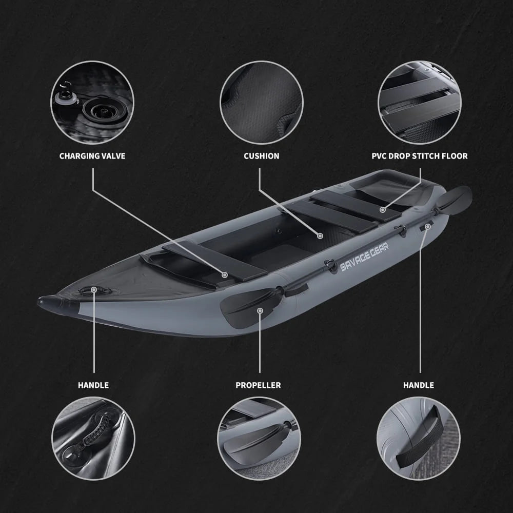 Inflatable Kayak Fishing Boat Set with Seat, Pump, Paddle, Repair Kit, Grey PVC G4122