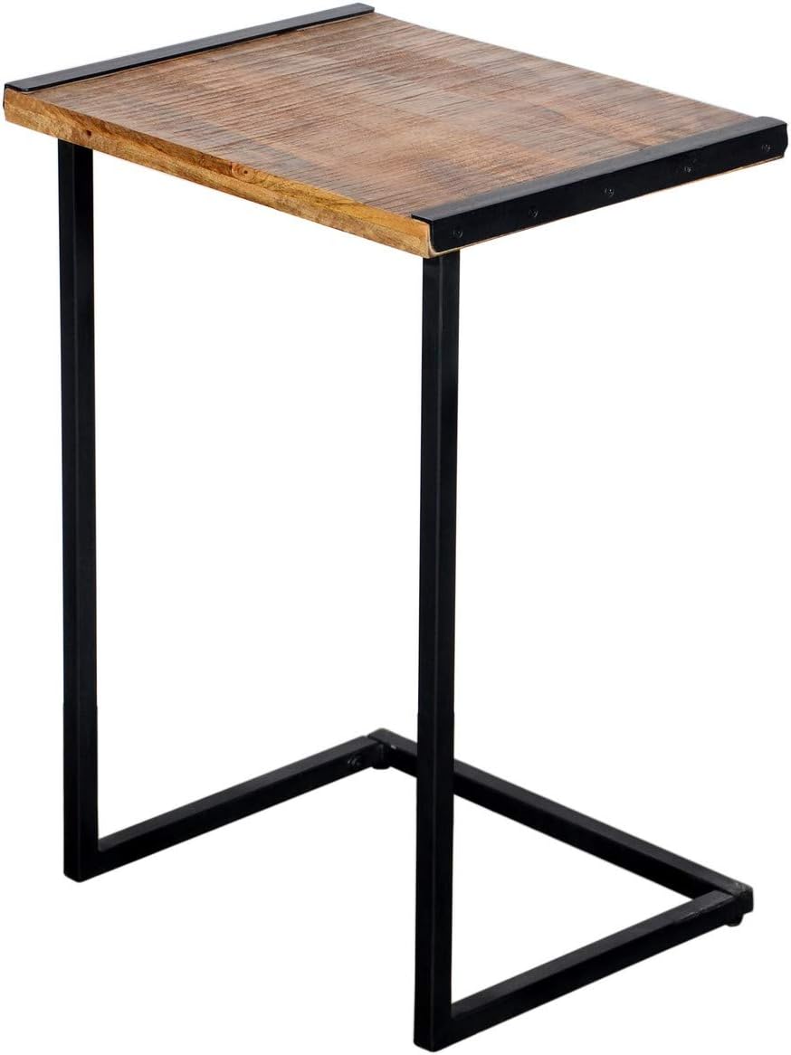 Brown Mango Wood Sofa Side End Table with Metal Base E2059