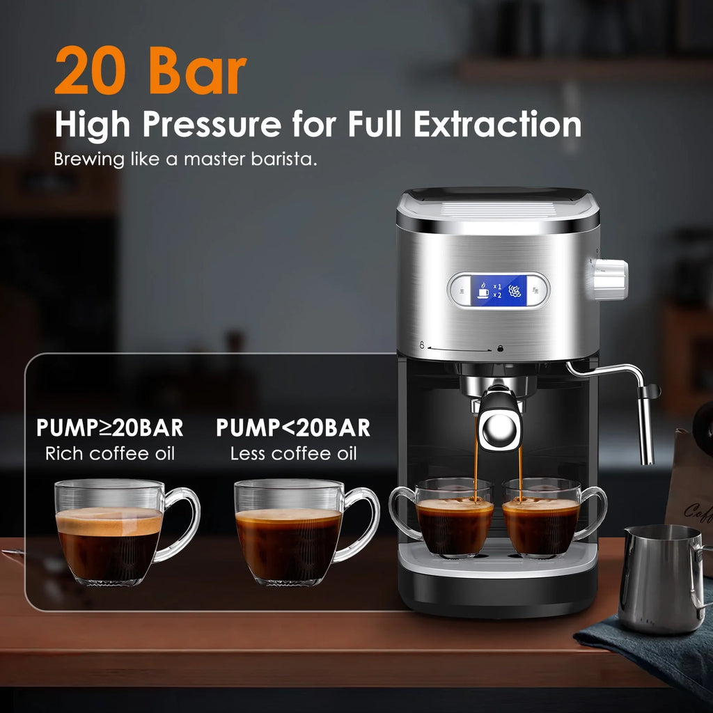 Espresso Machine with Milk Frother Steam Wand, 20 Bar Pump Stainless Steel K761770