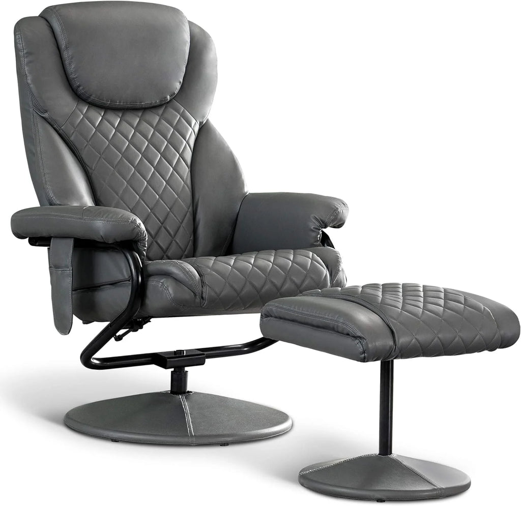 Grey Faux Leather Recliner with Ottoman P32639