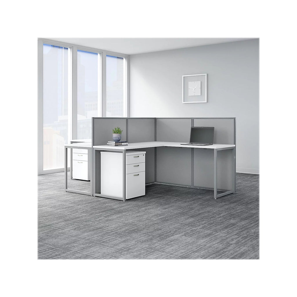 2 Person L Desk with Drawers and Panels in White P7970