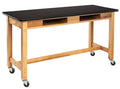 Black Ash Wood Science Lab Table with Book Compartments and Casters U5774