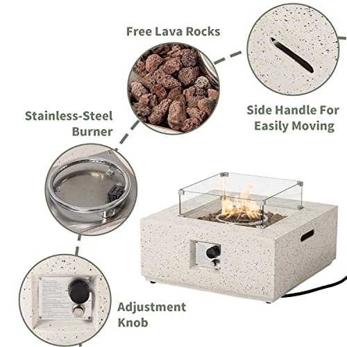 28" Terrazzo Round Propane Fire Pit Table Set with Tank Cover Side Table M54215