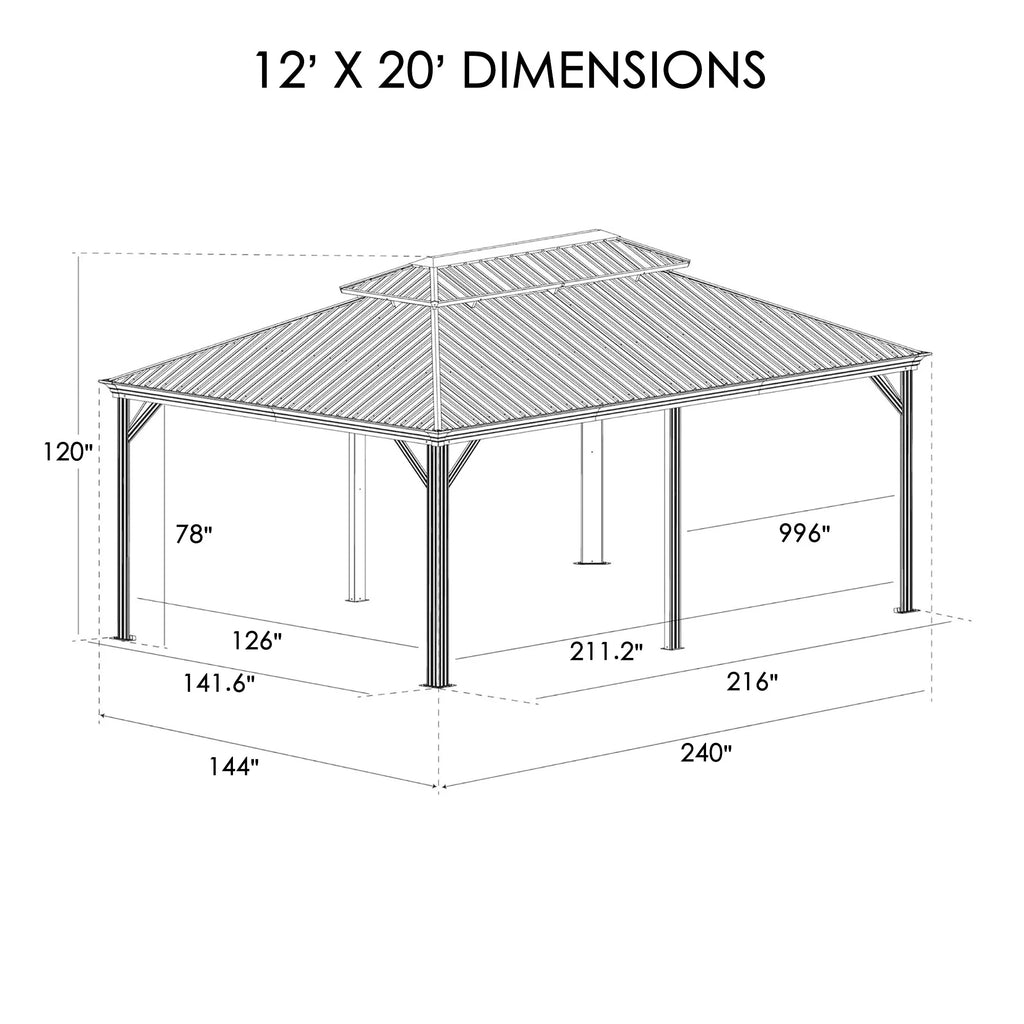 Hardtop Aluminum Gazebo with Mosquito Net and Privacy Sidewalls G326757