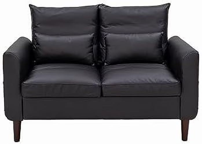 Black Faux Leather 2-Seater Sofa with Wood Leg A286