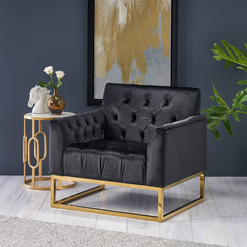 Black Velvet Arm Chair A11665
