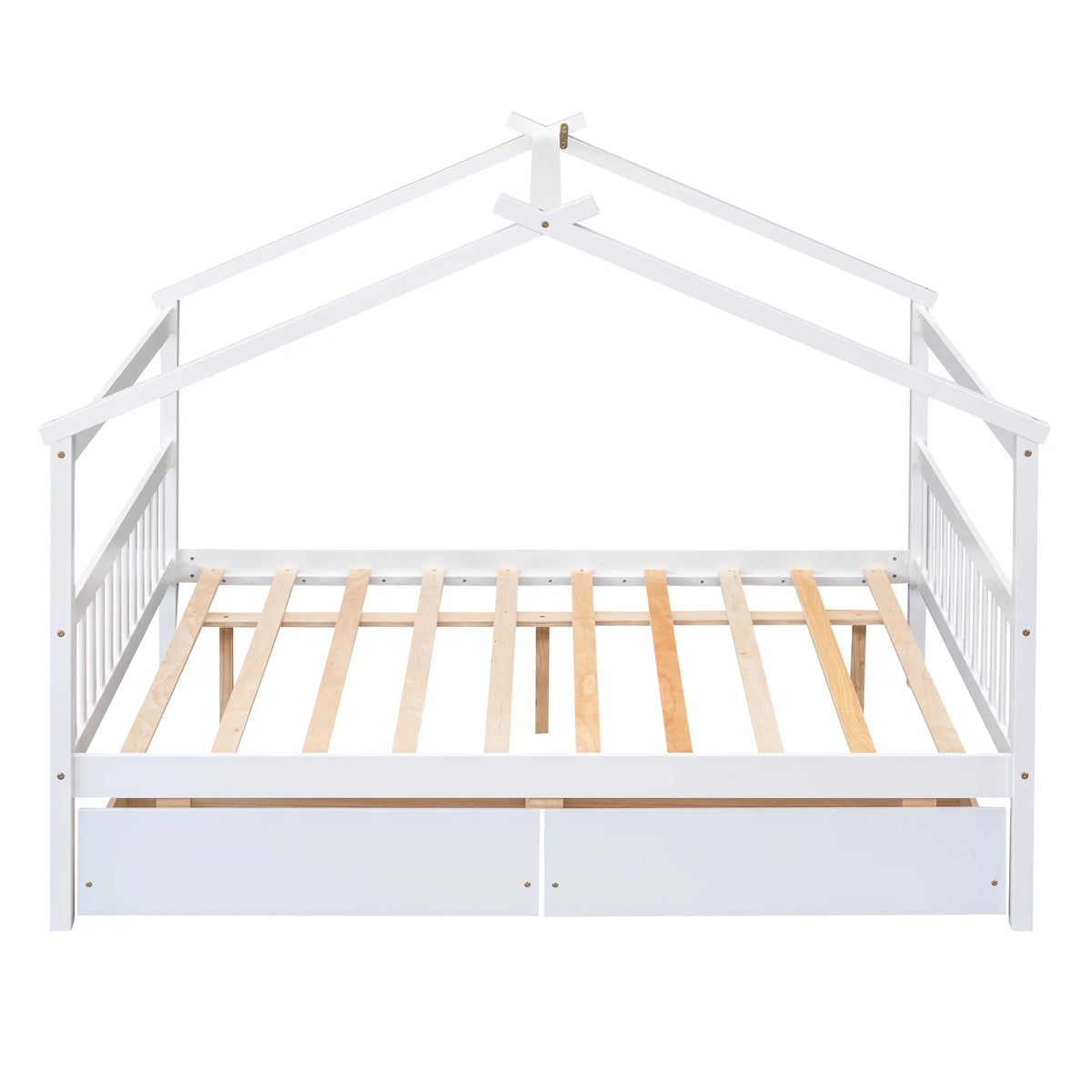 Full Size White Wooden House Bed with Drawers B2086