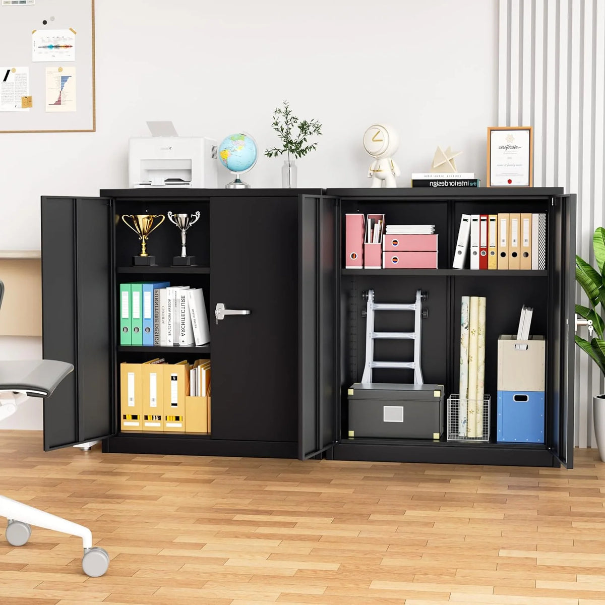 Black Lockable Steel Storage Cabinet with Adjustable Shelves S8358