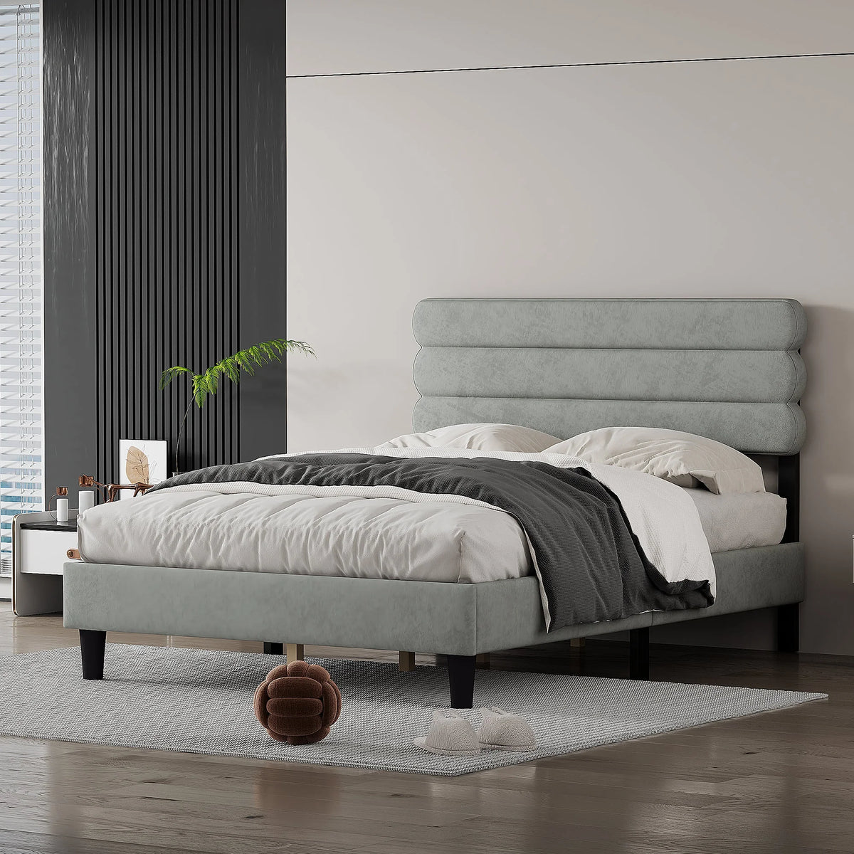 Full Size Bed Frame Light Gray M407923