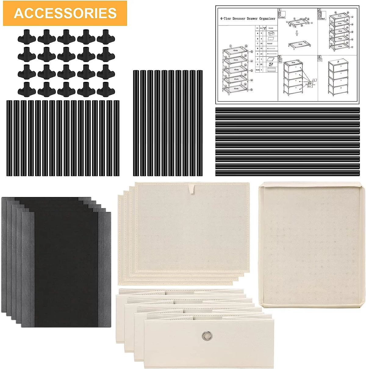 White 4 Drawer Fabric Storage Dresser X88609