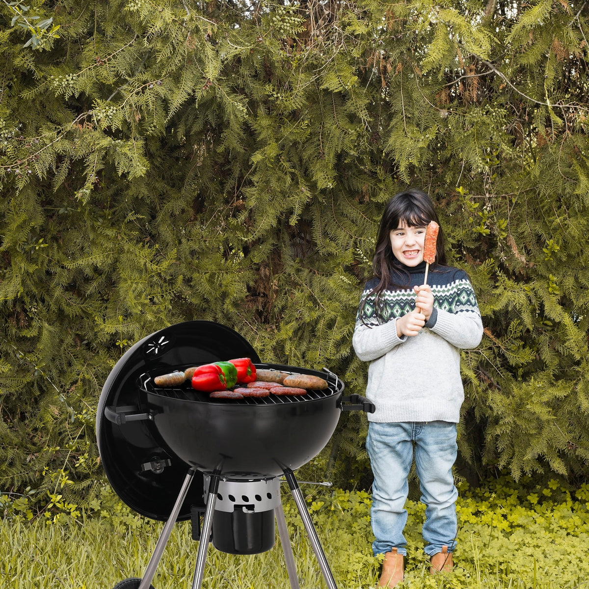 22" Enamel Charcoal Kettle Grill with Thermometer P177840