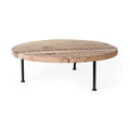 Light Brown Wood Round Accent Table with Three Black Metal Legs C2130