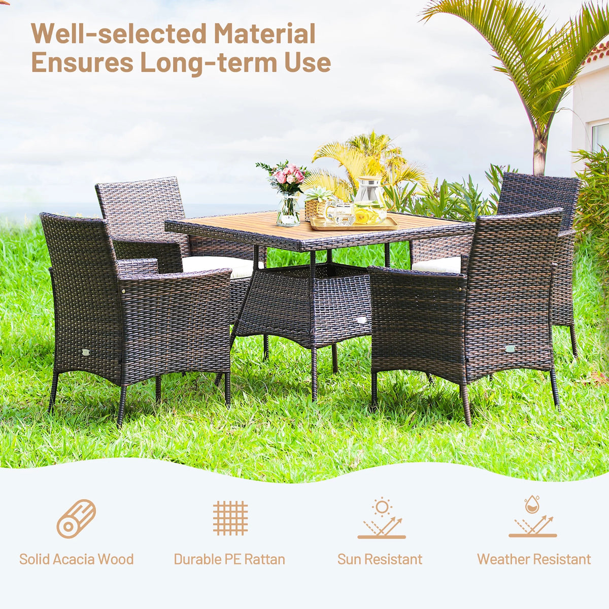5 Pc Patio Rattan Dining Furniture Set V783970